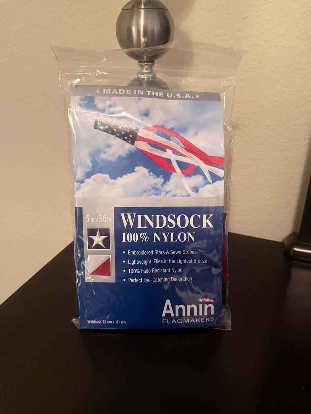 Annin Flagmakers 36-Inch American Flag Windsock with Embroidered Stars